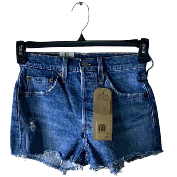 Levis 501 Red Tab Short Jeans Womens 24 High Rise Cut Off Summer Sexy Denim NWT - Picture 2 of 11